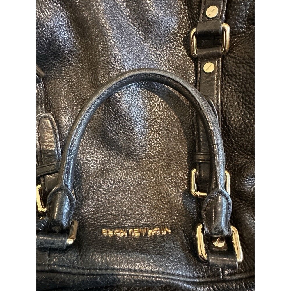 Michael Kors Bedford Black Pebbled Leather Satchel Crossbody Bag Gold Hardware - Picture 3 of 16